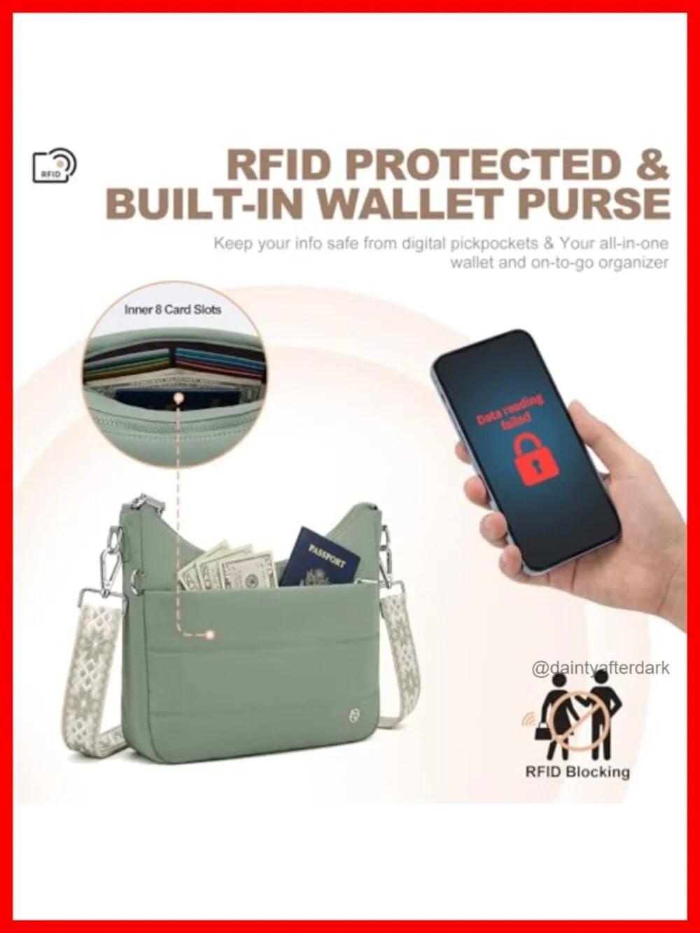 Women's Anti-Theft RFID Blocking Crossbody Hobo Bag with Wallet Pockets